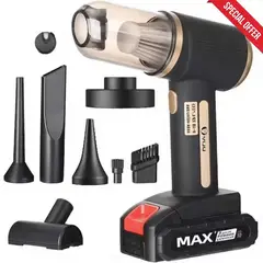 2-in-1 High Power Cordless Vacuum Cleaner & Air Blower with AI Smart Overheat Protection Chip | Portable Rechargeable Handheld Cleaner for Car, Home, Office & Keyboard