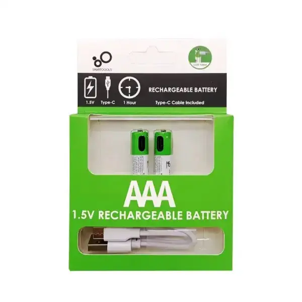 Smartoools AAA 1.5V 750mWh Type-C USB Rechargeable Lithium Battery Set with Fast Charging Cable
