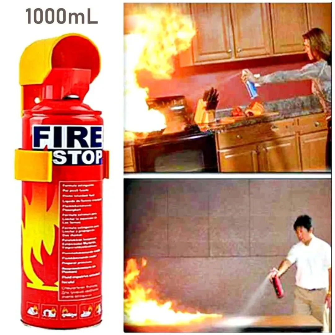 Fire Stop Mini Portable Fire Extinguisher Spray - 1000ml Emergency Flame Retardant Spray with Mounting Bracket for Home, Kitchen, Car & Office