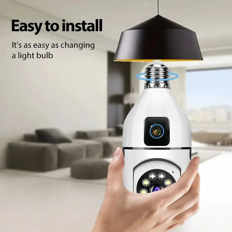 Smart E27 Bulb Security Camera Dual Screen Wireless Outdoor/Indoor IP Cam image 2