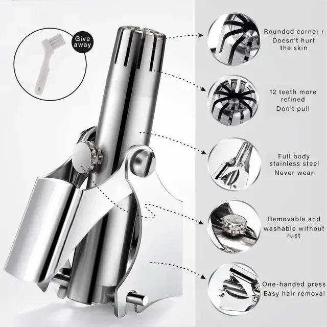 Manual Stainless Steel Nose & Ear Hair Trimmer – Water Washable, Painless & Battery-Free Mechanical Grooming Tool image 4