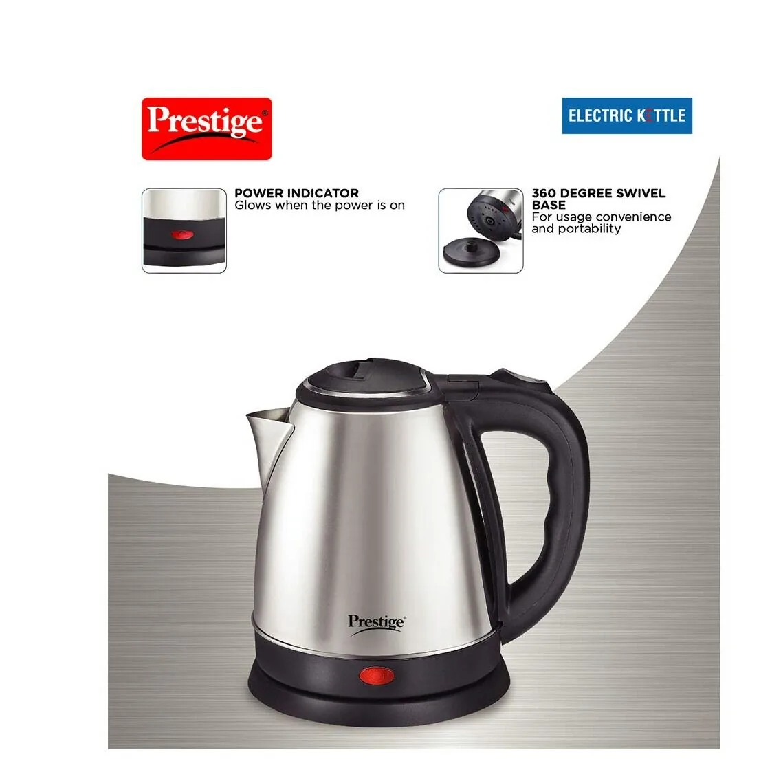 Prestige 2.0L Stainless Steel Electric Kettle – 1500W Fast Boiling Water Heater with Auto Shut-Off & 360° Swivel Base