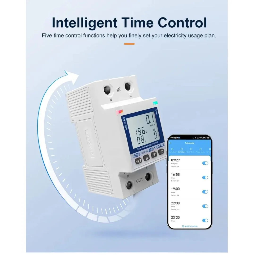TOMZN TOVA-63T Smart Energy Meter | WiFi Voltage & Current Monitor image 2