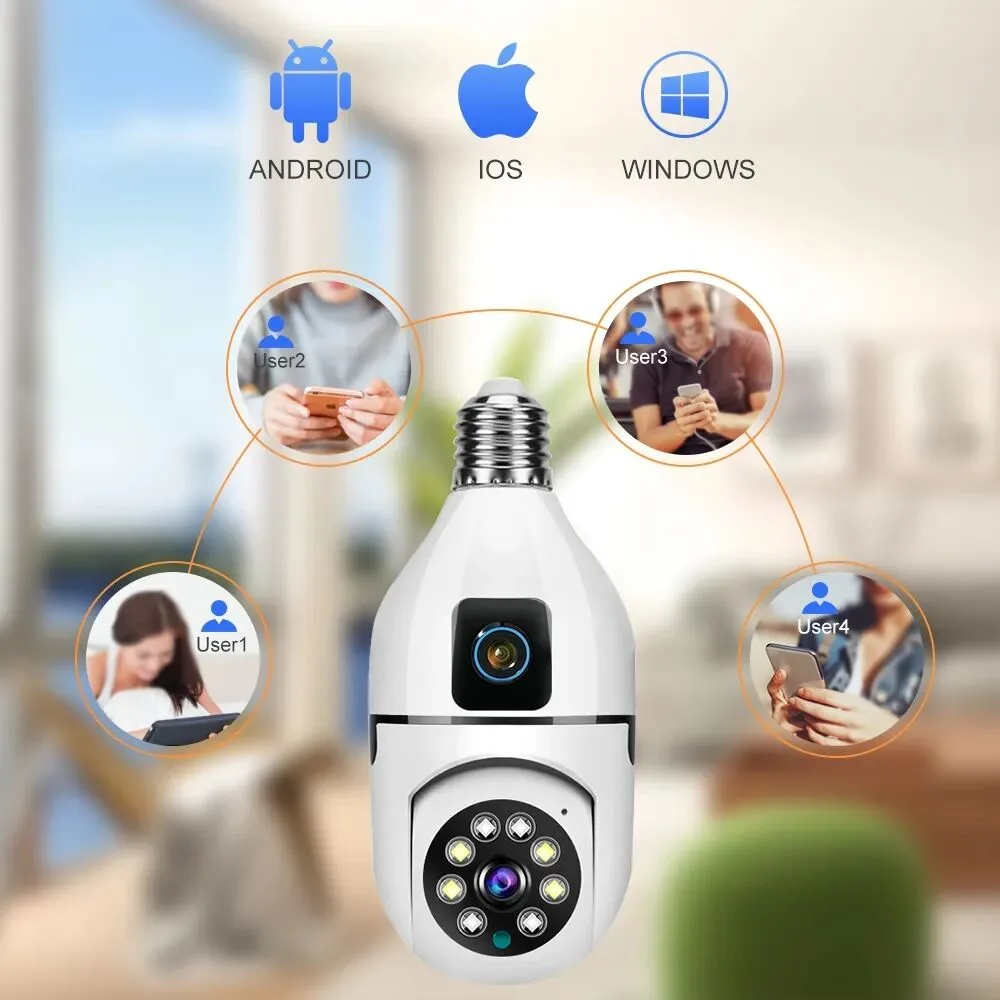 Smart E27 Bulb Security Camera Dual Screen Wireless Outdoor/Indoor IP Cam image 5