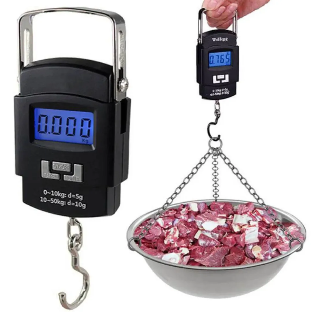 50kg Portable Digital Hanging Scale - High Precision Electronic Luggage, Kitchen, Fishing & Meat Weighing Scale with Backlit LCD