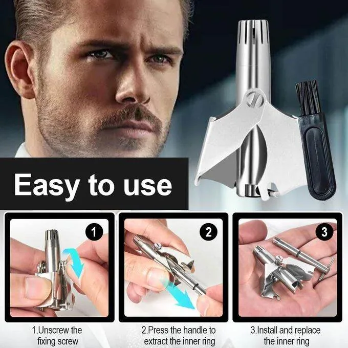 Manual Stainless Steel Nose & Ear Hair Trimmer – Water Washable, Painless & Battery-Free Mechanical Grooming Tool image 3