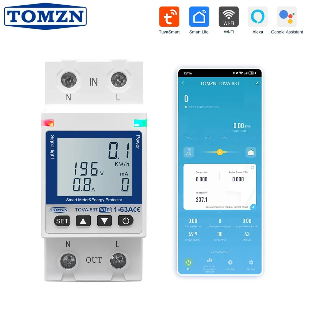 TOMZN TOVA-63T Smart Energy Meter | WiFi Voltage & Current Monitor
