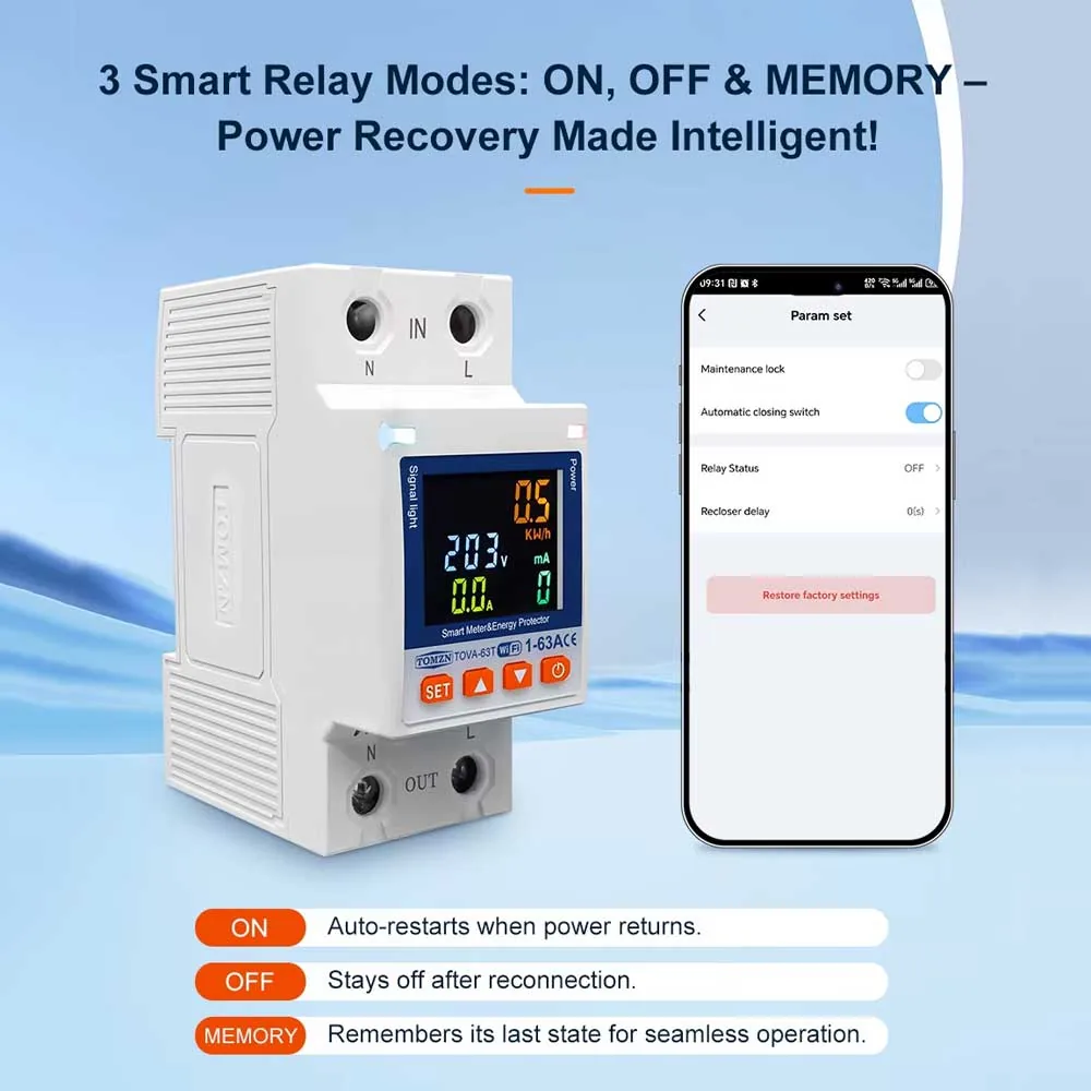 TOMZN TOVA-63T Smart Energy Meter | WiFi Voltage & Current Monitor image 3