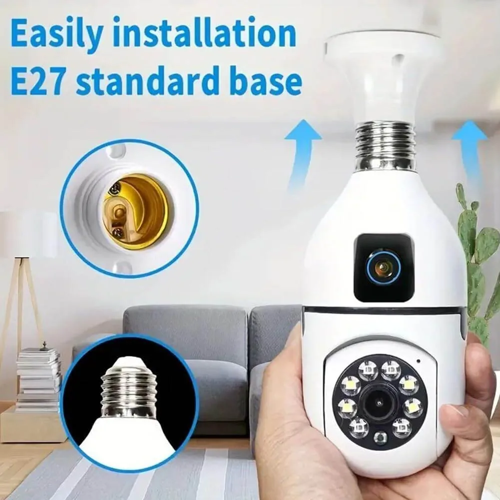 Smart E27 Bulb Security Camera Dual Screen Wireless Outdoor/Indoor IP Cam image 3