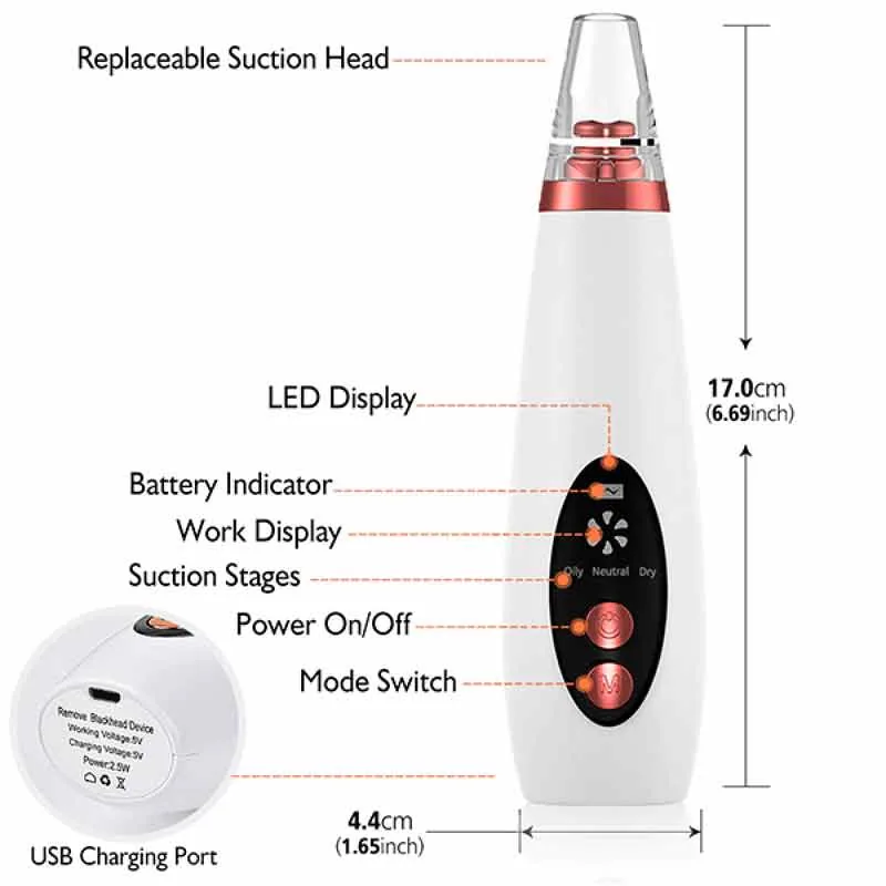 Multi-Functional Electric Blackhead Remover Vacuum - Acne & Pore Cleanser Machine with 6 Replaceable Suction Heads & LED Display image 2