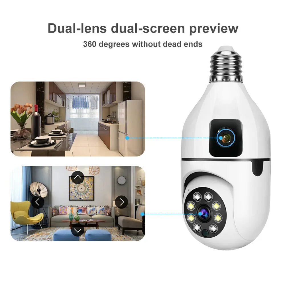 Smart E27 Bulb Security Camera Dual Screen Wireless Outdoor/Indoor IP Cam image 4