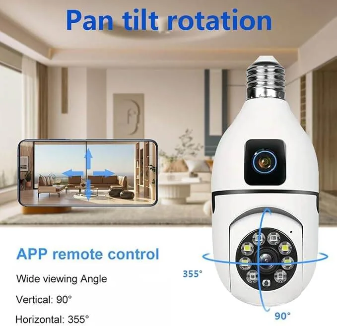 Smart E27 Bulb Security Camera Dual Screen Wireless Outdoor/Indoor IP Cam image 7