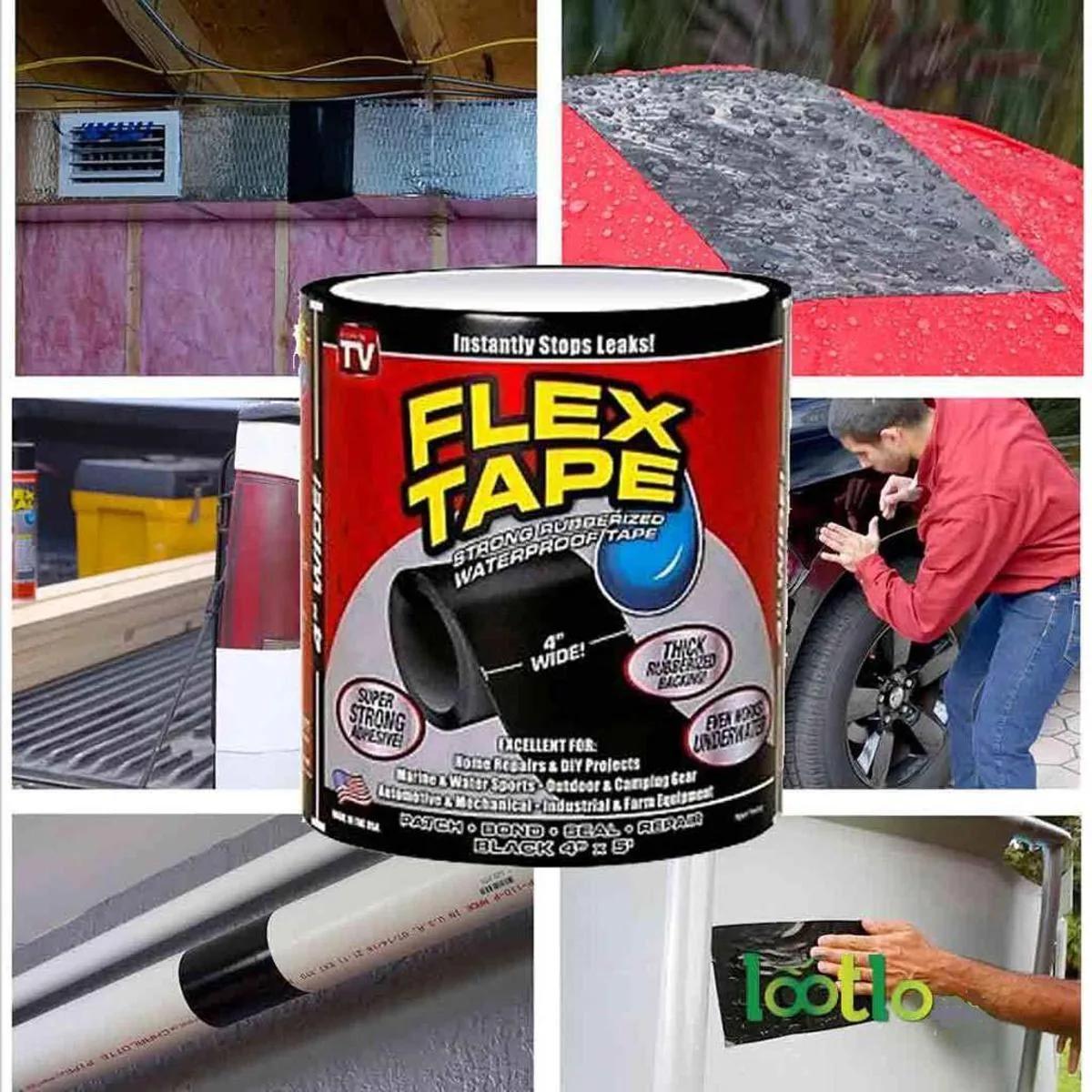 Flex Tape Super Strong Rubberized Waterproof Tape (4" x 5') – Instantly Stops Leaks, Underwater Repair Sealant