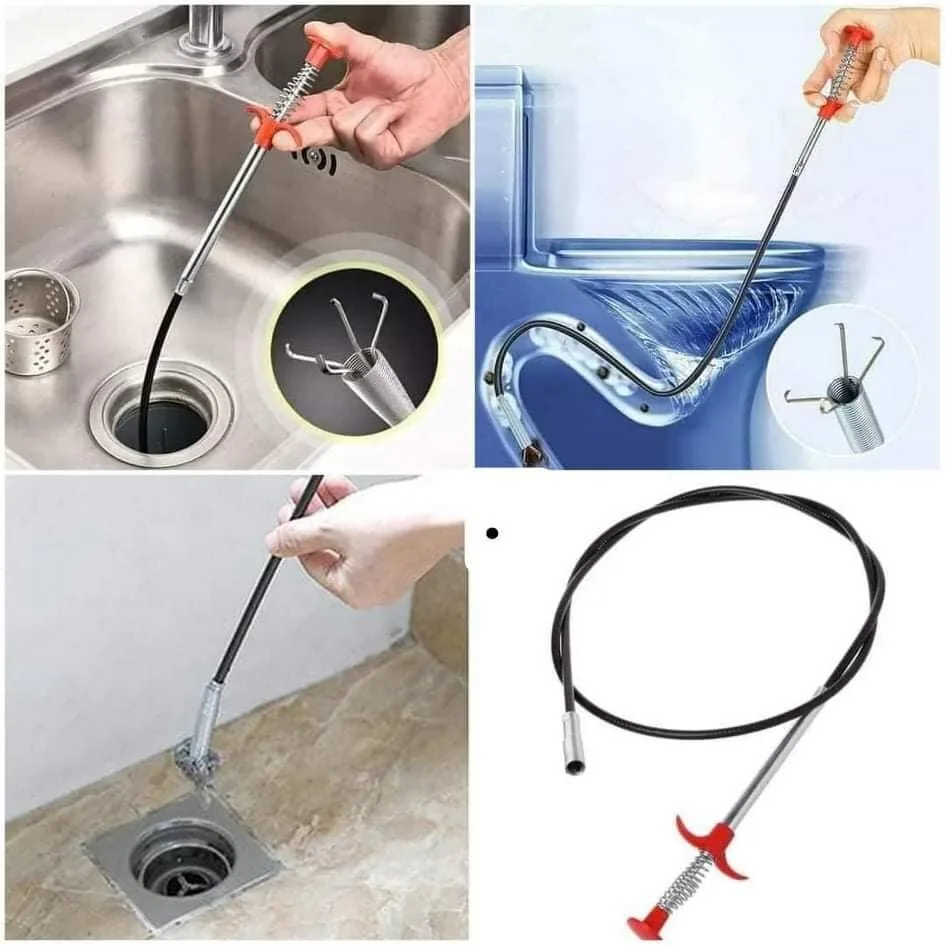 Flexible Spring Pipe Dredging Tool – 4-Claw Bendable Drain Cleaner Snake & Clog Remover Stick for Kitchen Sink, Bathroom, Toilet & Sewer Cleaning