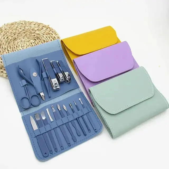Professional 16-in-1 Stainless Steel Manicure Pedicure Set - Portable Grooming Kit with Leather Case for Men & Women