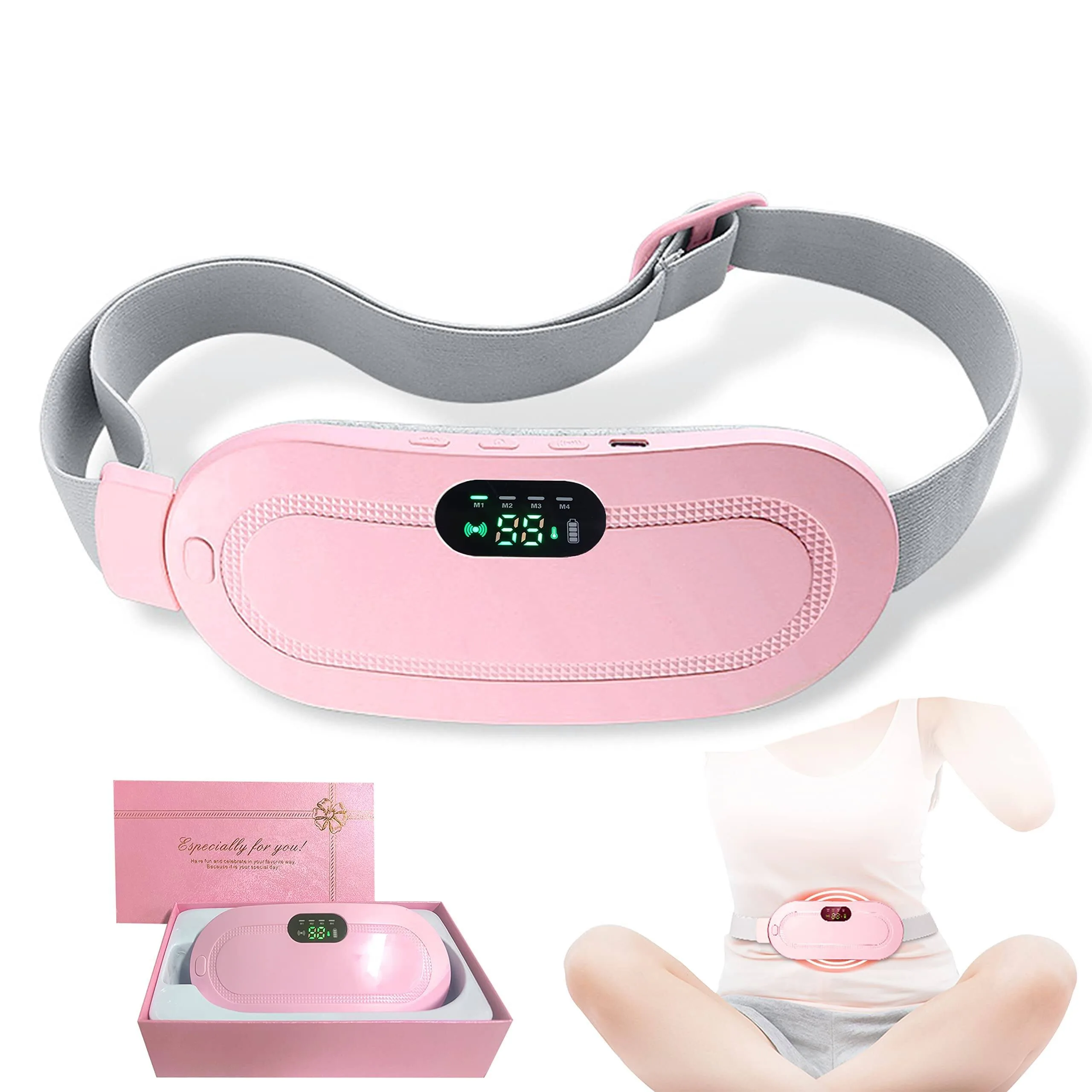 Electric Heating Pad & Period Cramp Relief Massager Belt – Smart LED Digital Display Wireless Waist Heating Pad with 3 Heat Levels & 4 Vibration Massage Modes for Women Back & Stomach Abdominal Cramps Relief image 4