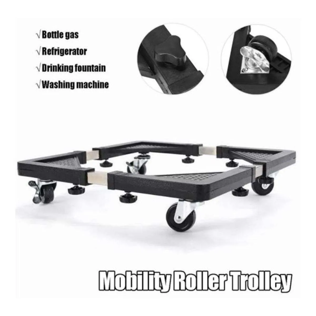 Heavy Duty Adjustable Washing Machine & Refrigerator Stand Base – Multi-Functional Movable Trolley with 360° Rotating Locking Wheels & Anti-Vibration Base Pads (40cm to 60cm) image 2
