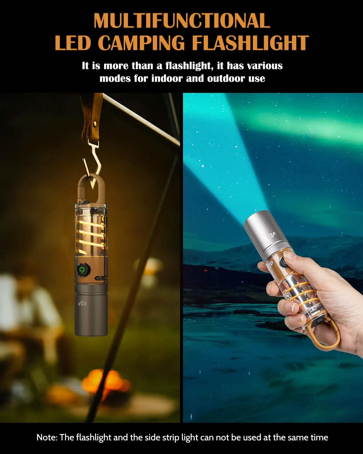 X10 Multifunctional Rechargeable Camping Flashlight & Lantern with Built-in Carabiner Hook – Waterproof LED Torch Light image 5