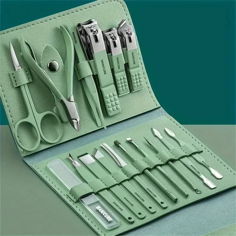Professional 16-in-1 Stainless Steel Manicure Pedicure Set - Portable Grooming Kit with Leather Case for Men & Women image 4