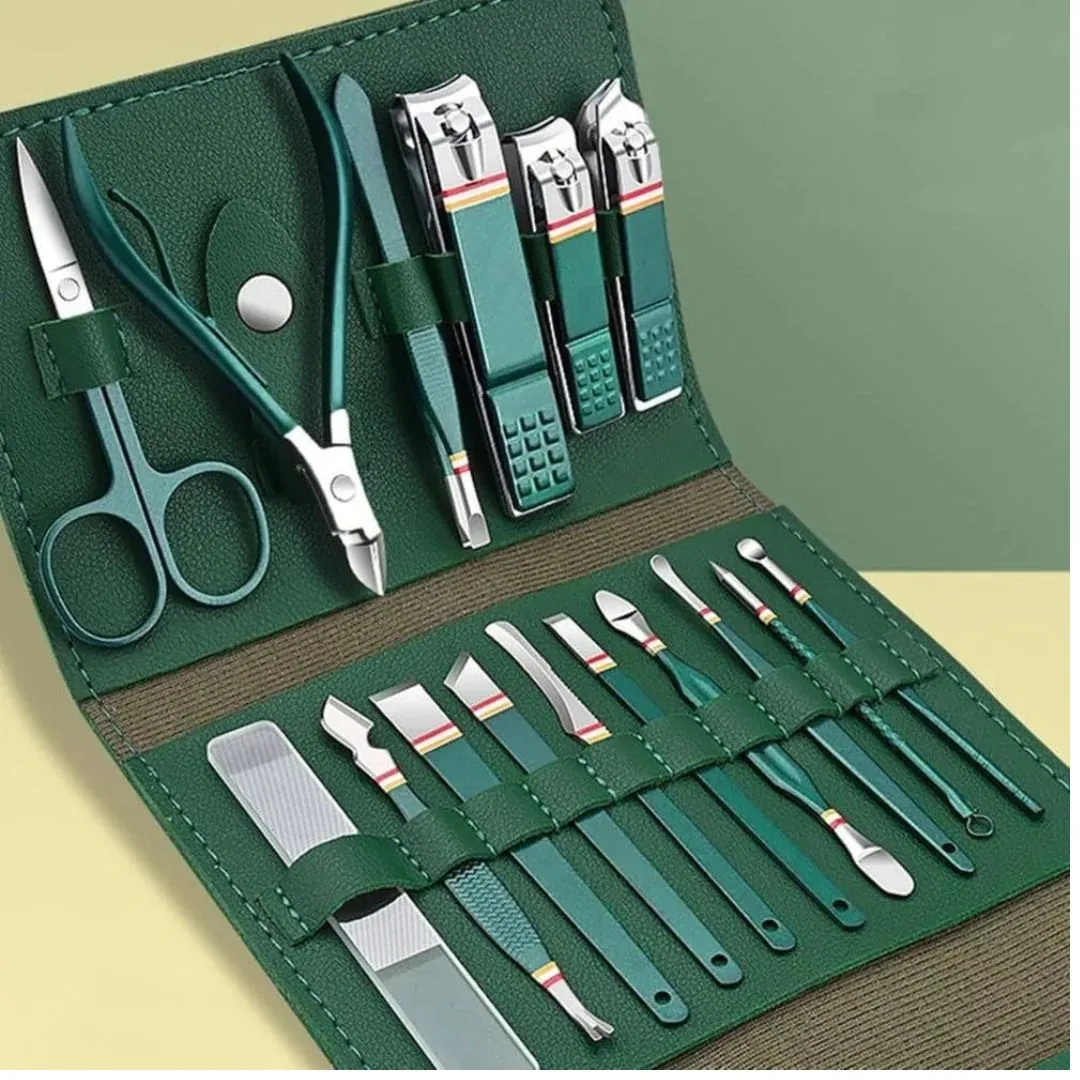 Professional 16-in-1 Stainless Steel Manicure Pedicure Set - Portable Grooming Kit with Leather Case for Men & Women image 5