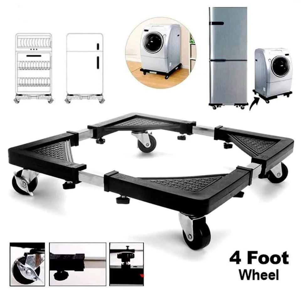 Heavy Duty Adjustable Washing Machine & Refrigerator Stand Base – Multi-Functional Movable Trolley with 360° Rotating Locking Wheels & Anti-Vibration Base Pads (40cm to 60cm) image 5