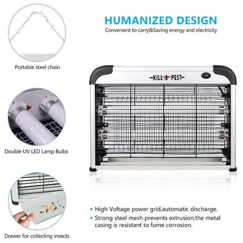 20W Electric Mosquito Killer Lamp & Flying Insect Zapper - 1 Feet (12 Inch) Double UV Light Tube Pest Catcher with Hanging Chain & Removable Tray for Home, Office, Restaurant & Shop image 4