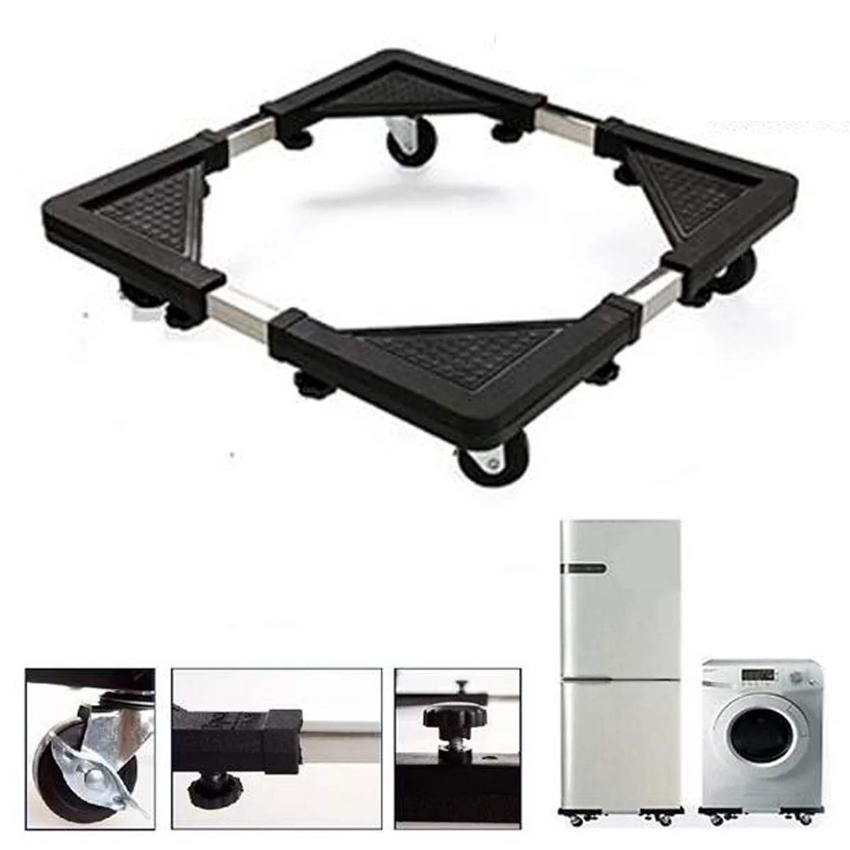 Heavy Duty Adjustable Washing Machine & Refrigerator Stand Base – Multi-Functional Movable Trolley with 360° Rotating Locking Wheels & Anti-Vibration Base Pads (40cm to 60cm) image 6