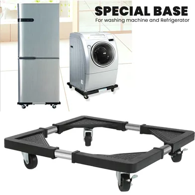Heavy Duty Adjustable Washing Machine & Refrigerator Stand Base – Multi-Functional Movable Trolley with 360° Rotating Locking Wheels & Anti-Vibration Base Pads (40cm to 60cm)
