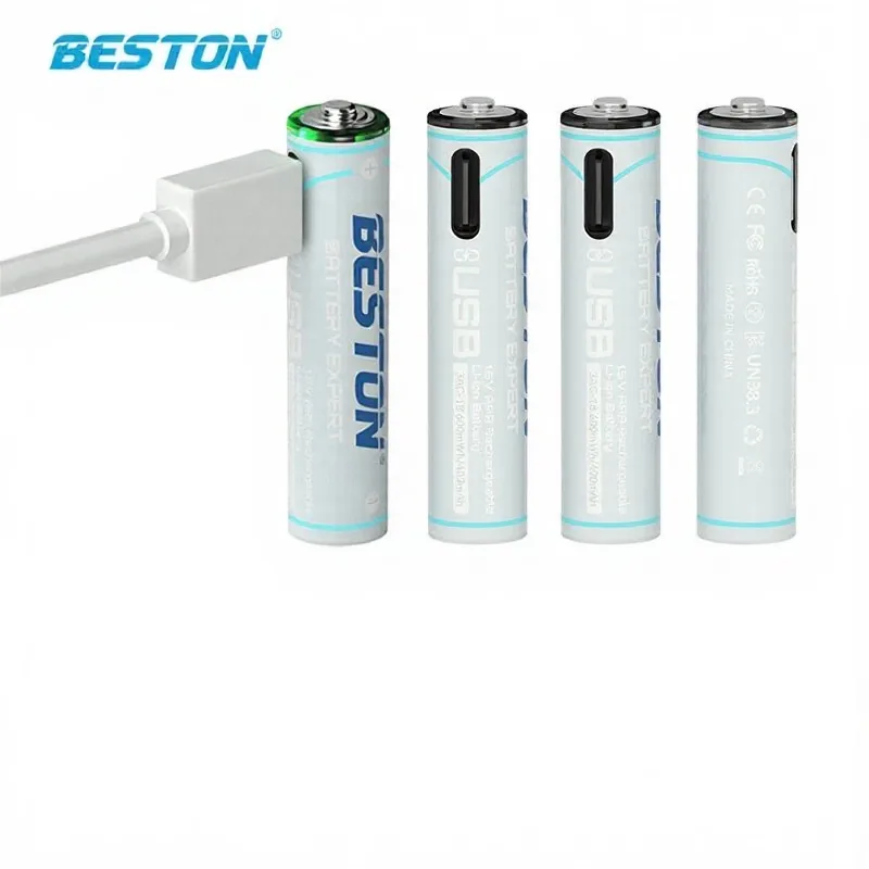 BESTON 4Pcs 1.5V AA 2200mWh Type-C Direct USB Rechargeable Lithium Battery Pack - High Capacity Constant 1.5V Output Li-ion Battery for Wireless Mouse, Toys, Remote, Camera & Microphones (Model: 2AC-60)