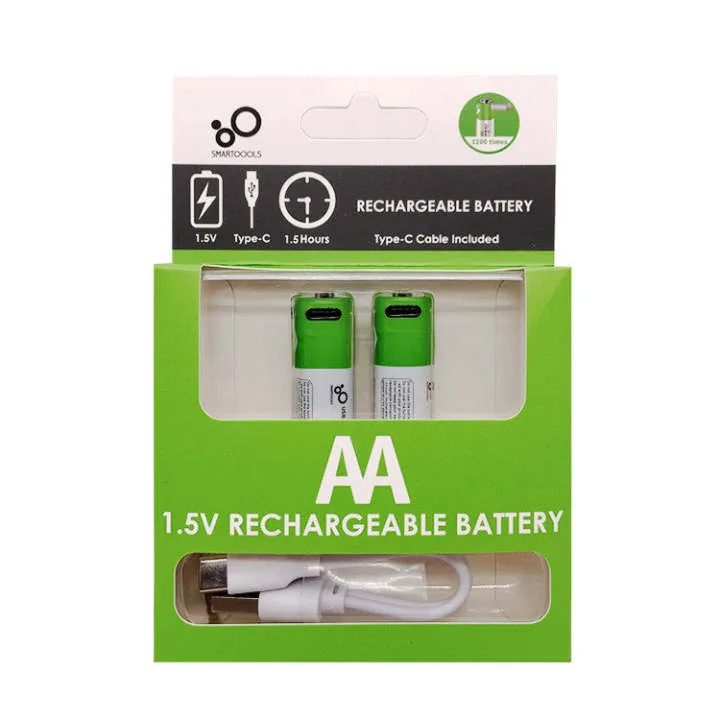 Smartoools 1.5V AA Type-C USB Rechargeable Lithium Battery Set (2600mWh High Capacity, 1.5h Fast Charging, 1200 Cycles) with 2-in-1 Type-C Cable image 2