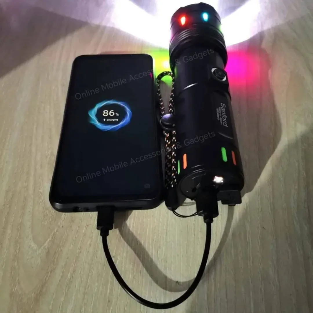 Sanford High-Power White Laser LED Flashlight 30000mAh – USB Rechargeable Waterproof Torch Light with Digital Percentage Display & Power Bank Function image 3