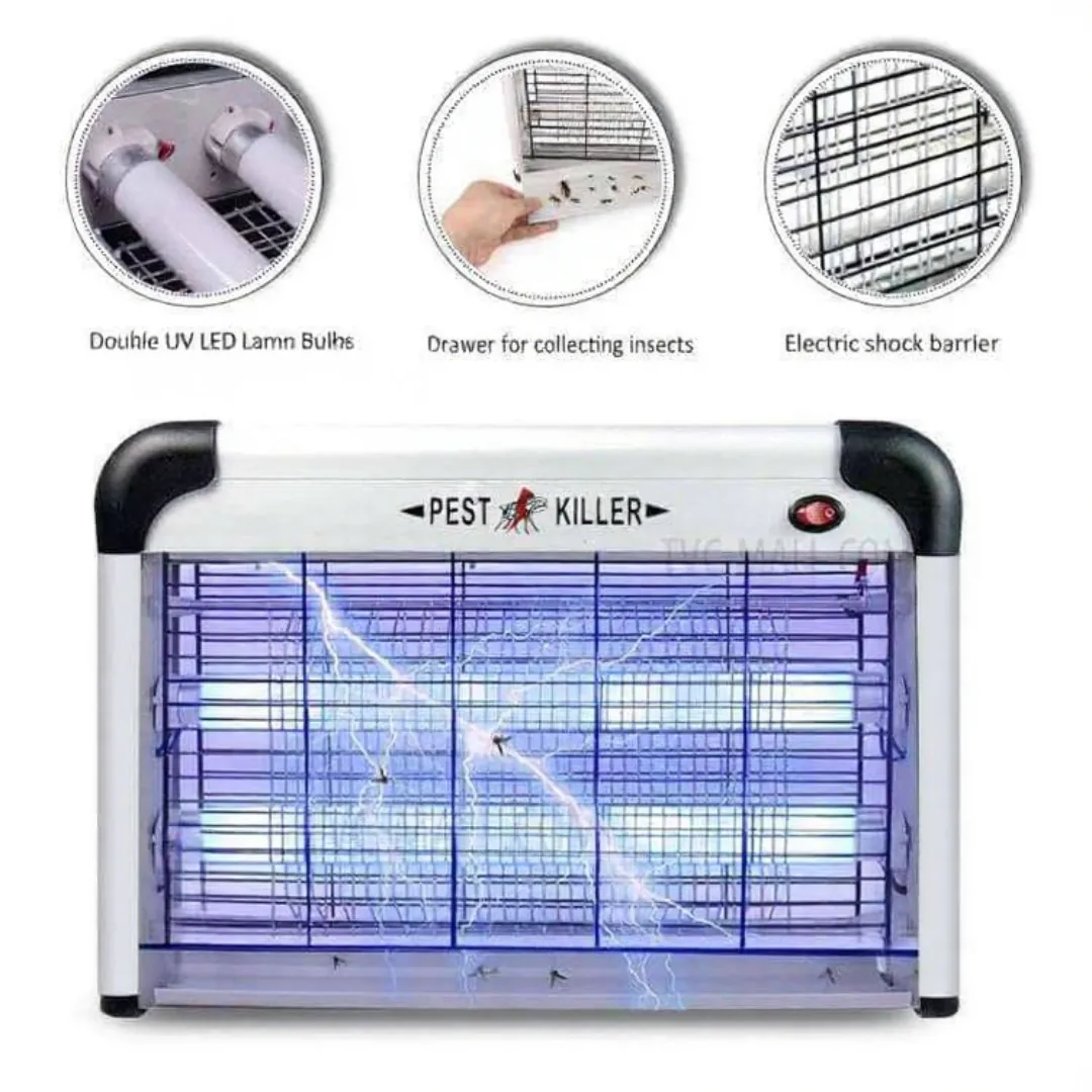 20W Electric Mosquito Killer Lamp & Flying Insect Zapper - 1 Feet (12 Inch) Double UV Light Tube Pest Catcher with Hanging Chain & Removable Tray for Home, Office, Restaurant & Shop
