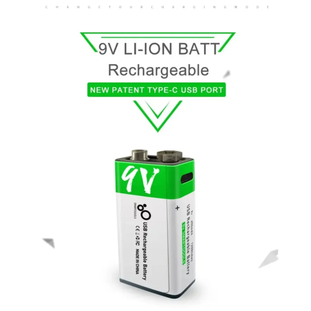 Smartoools 9V 650mAh Rechargeable Lithium-ion Battery with Type-C Fast Charging Cable – 1200 Cycles Long Life Li-ion 9 Volt Battery for Wireless Mic, Smoke Detector, Toys & Multimeter image 5