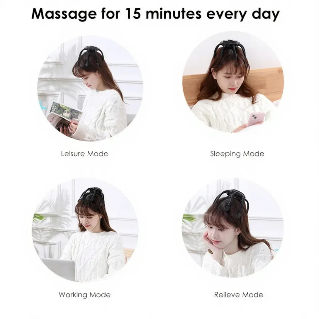 Electric Octopus Head Scalp Massager - 8 Massage Heads Rechargeable Stress & Pain Relief Claw Massager image 6